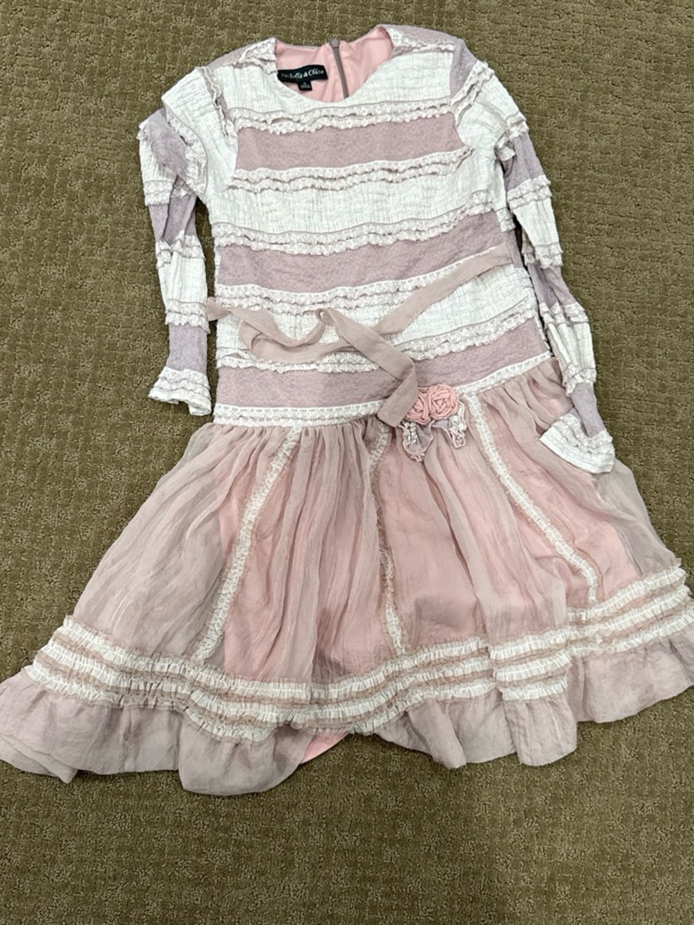 Pink Lace-Trim Ruffled Kids Dress